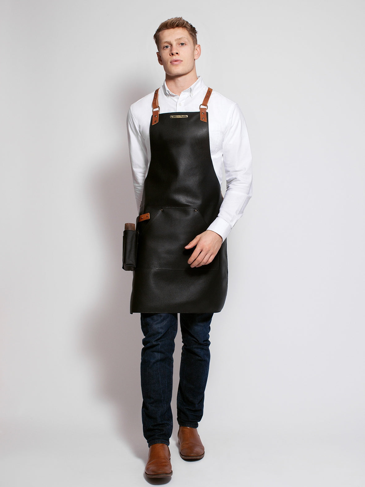 Leather Apron Cross Strap Deluxe Black by Stalwart -  ChefsCotton